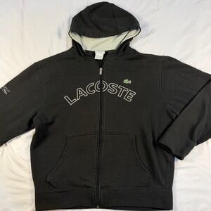 Lacoste Sport Mens Black Full Zip Hoodie Graphic Logo Sweatshirt Size 5 Large